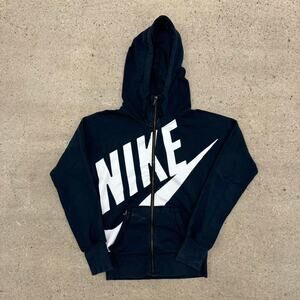 Vintage Y2k Nike Big Logo Black White Zip Hoodie Women's Sweatshirt Size XS